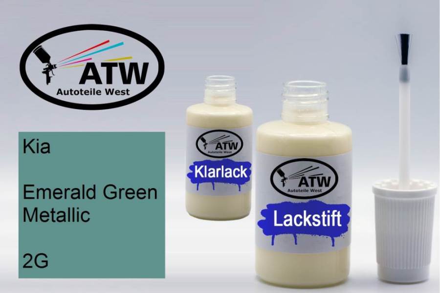 Kia, Emerald Green Metallic, 2G: 20ml Lackstift + 20ml Klarlack - Set, von ATW Autoteile West.